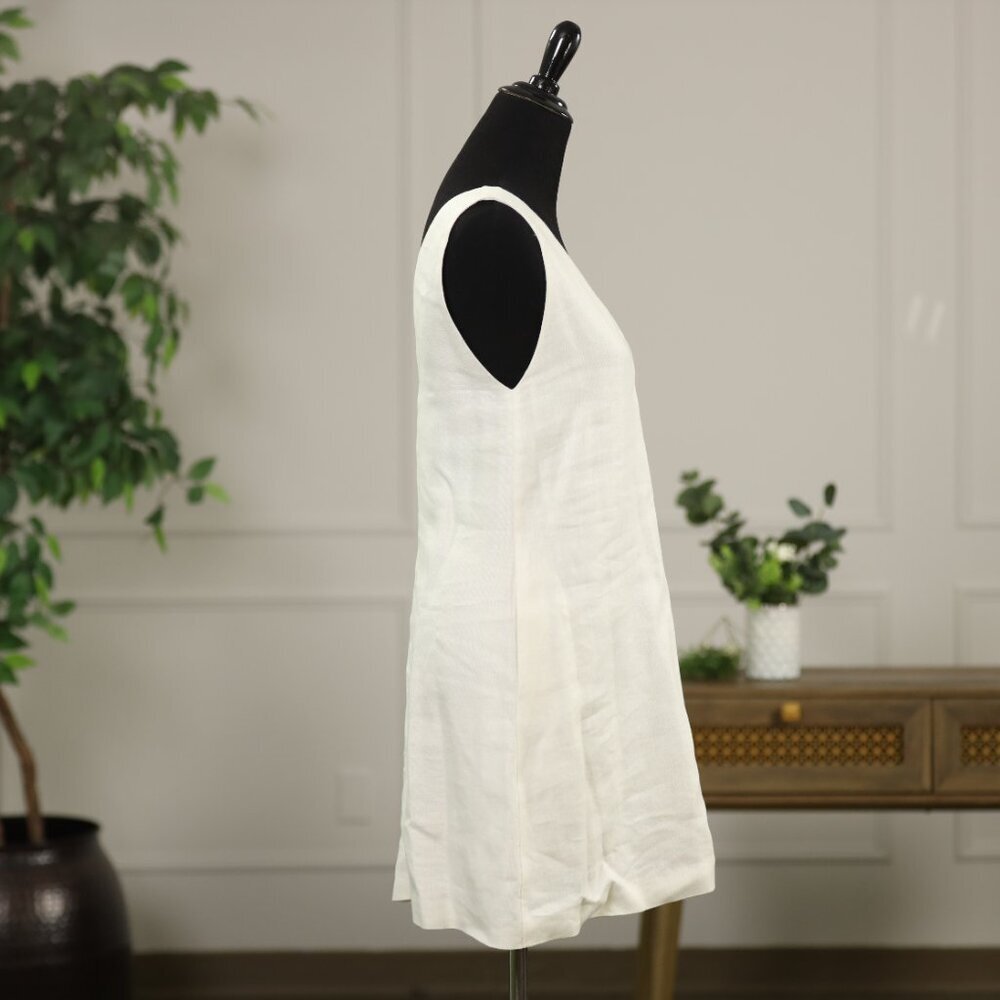 Theory White Linen Blend V Neck Shift Dress Minimalist Quiet Luxury Coastal - Picture 6 of 9
